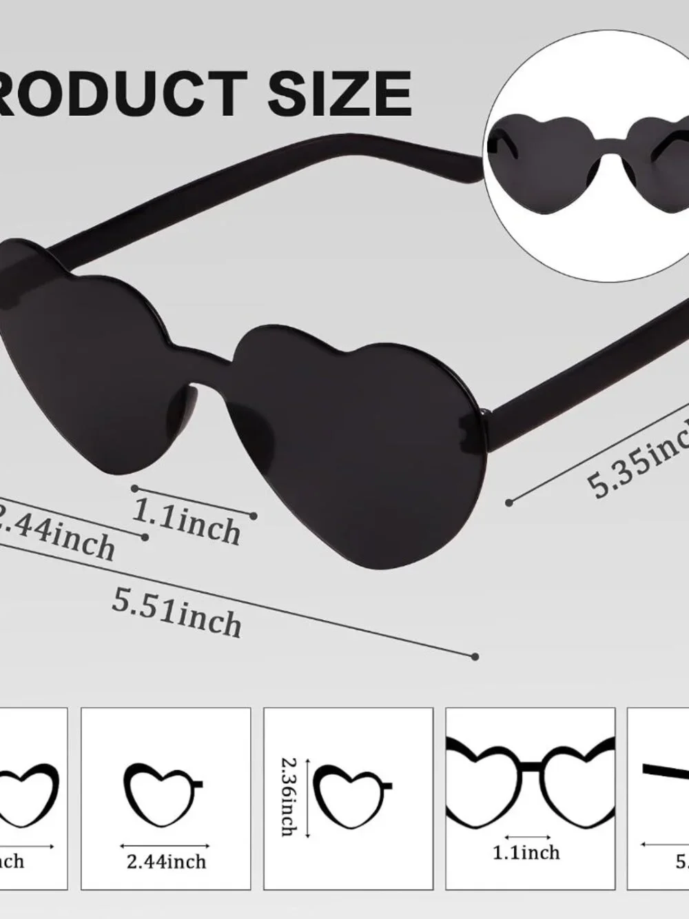 Lightweight Rimless Heart Sunglasses - Stylish Retro Gift for Adults 2 Pack